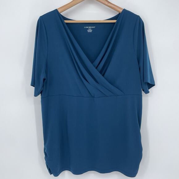 Lane Bryant Women's 2X 18/20 Teal Blue Faux Wrap Top Career Business Stretch - Picture 2 of 10